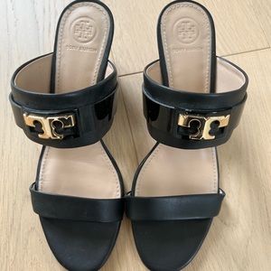 Tory Burch Black Wedge Sandals 8.5
